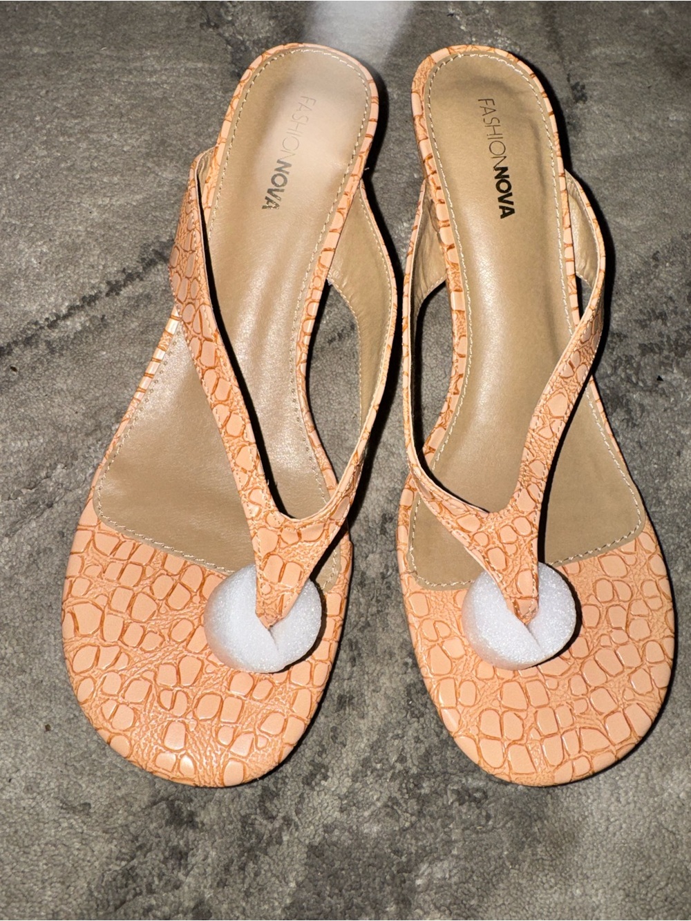 Fashion Nova Peach Croc-Embossed Thong Heels